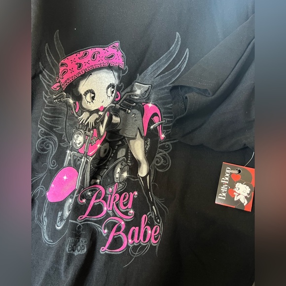 Betty Boop Brisco Brand Graphic Tee Biker Black XL NEW - Picture 4 of 6